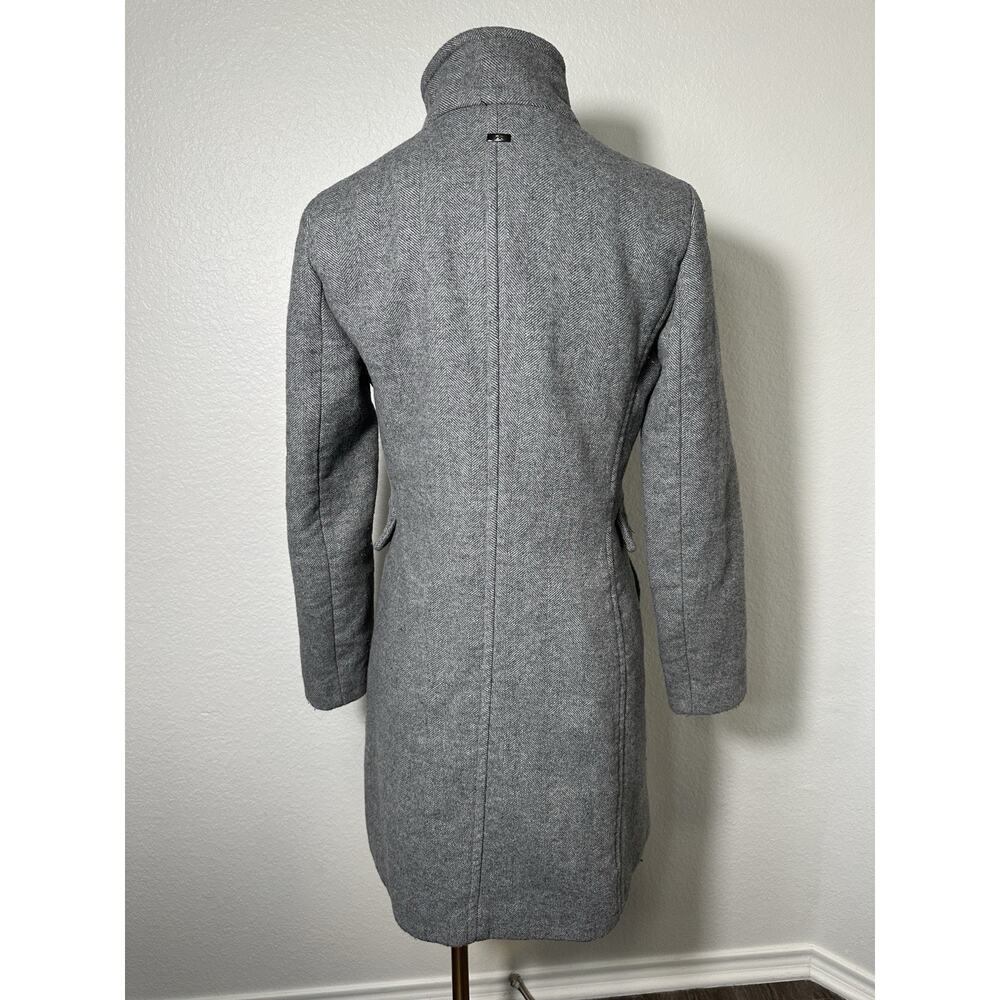 Calvin Klein Women’s XXS Gray Herringbone Wool Blend Coat Zip Snap Mid Length - Picture 6 of 16